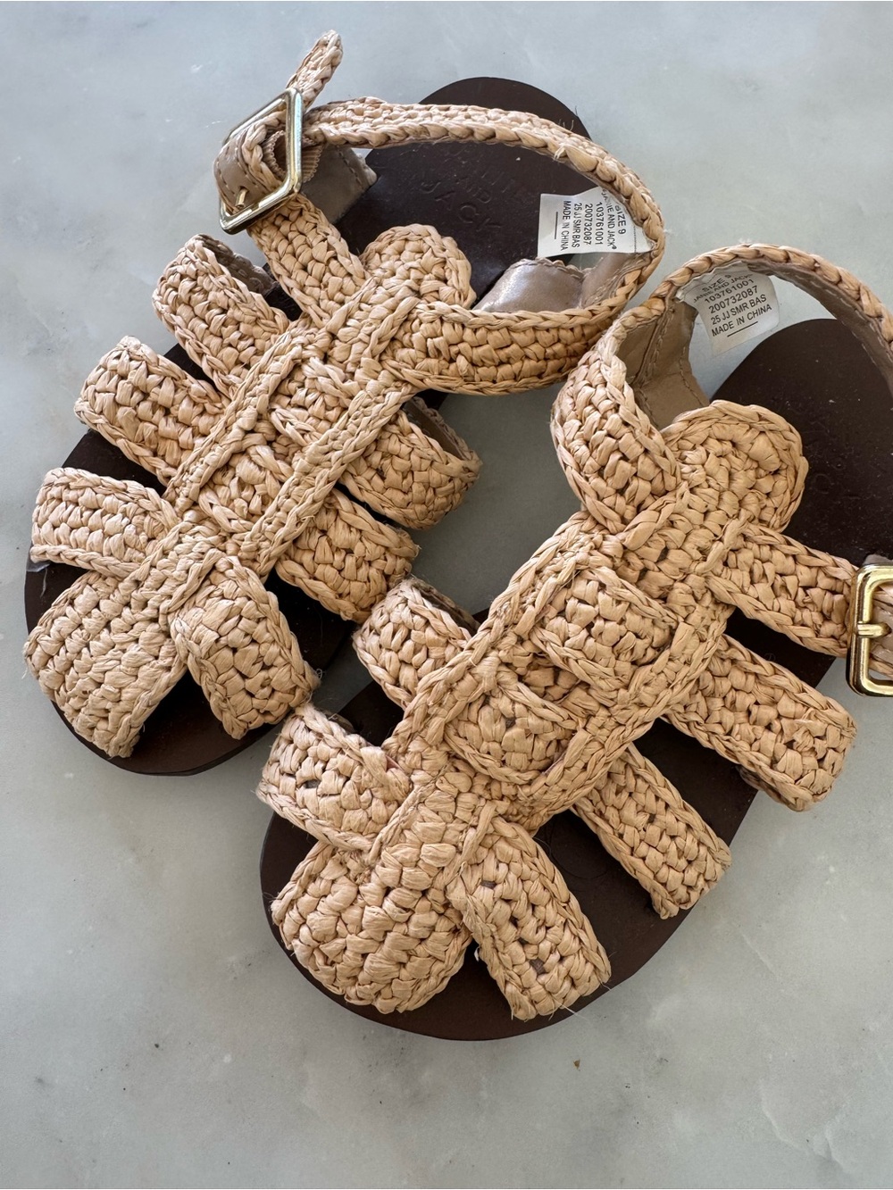 Janie and Jack Braided Straw-Style Sandal in Natural Tan